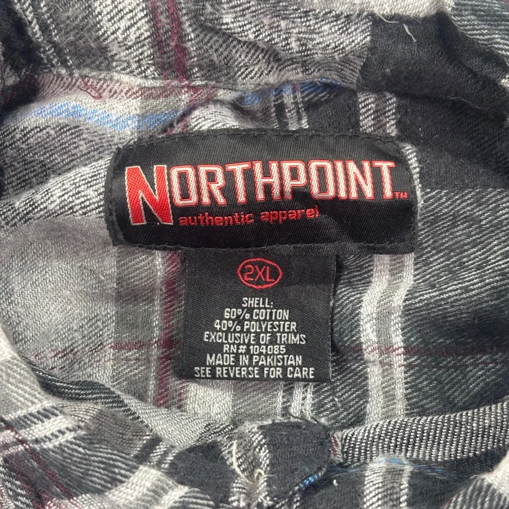 Northpoint Button Down‎ Shirt 2XL Gray Plaid Flannel Long Sleeve Men's
